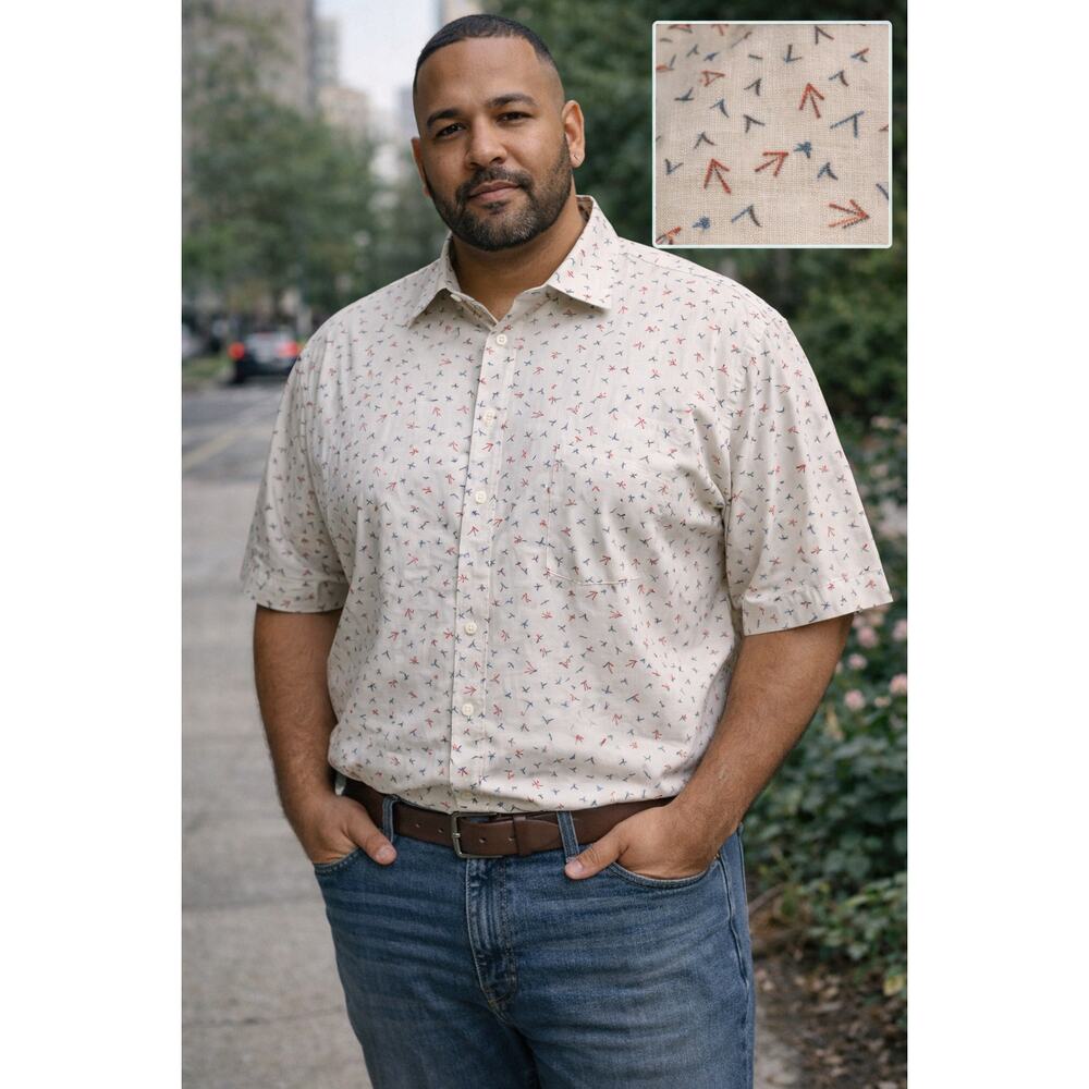 Perry Ellis Stretch Micro Print Button Shirt 4x M… - image 1